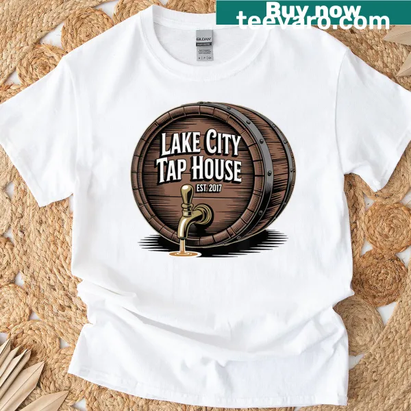 Lake City Tap House t-shirt with laid-back typography