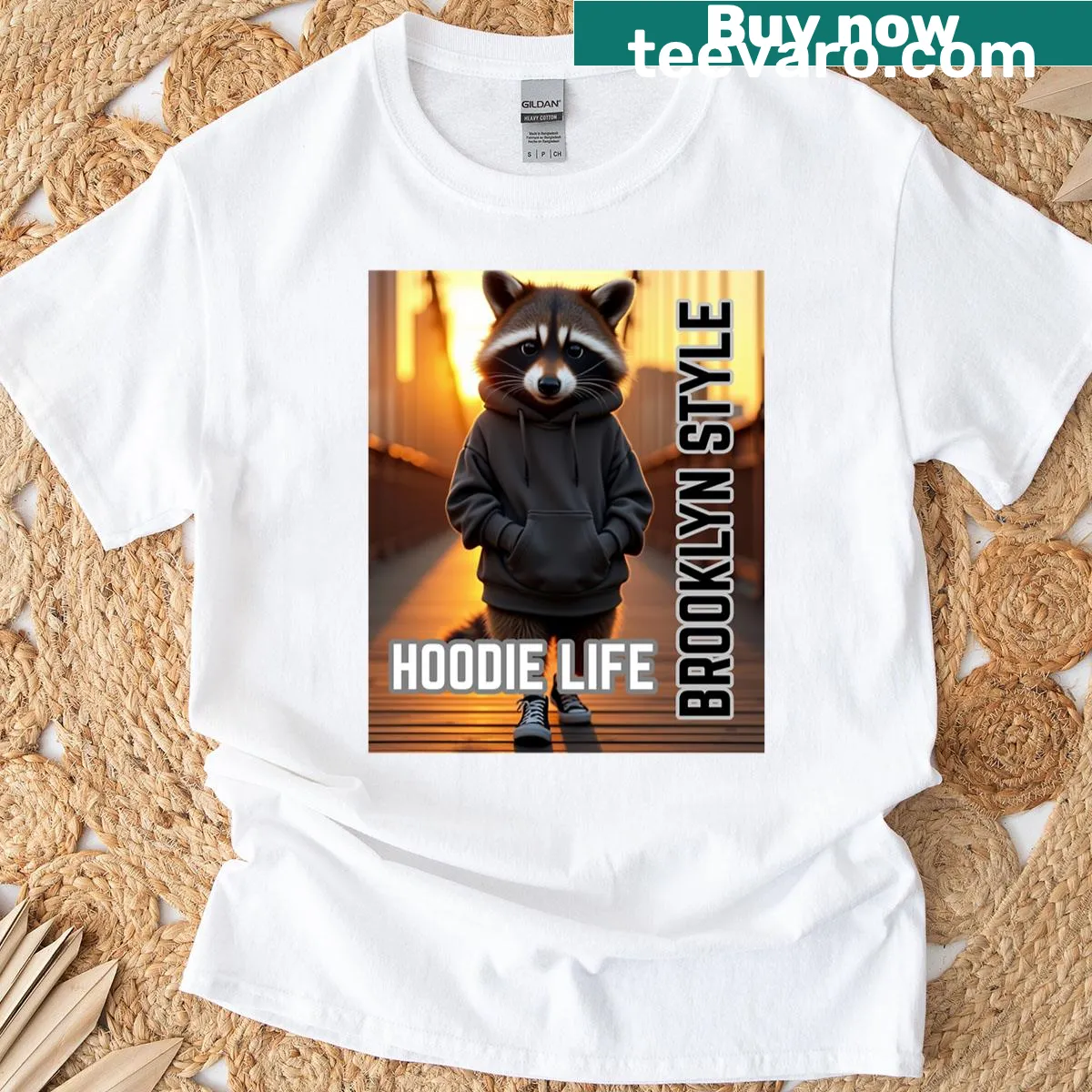 Brooklyn style t-shirt featuring illustrations of iconic landmarks — on a men's t-shirt