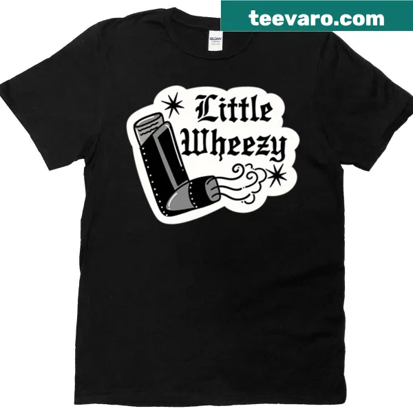 Humorous T-shirt with 'Litte Wheezy' text and inhaler graphic