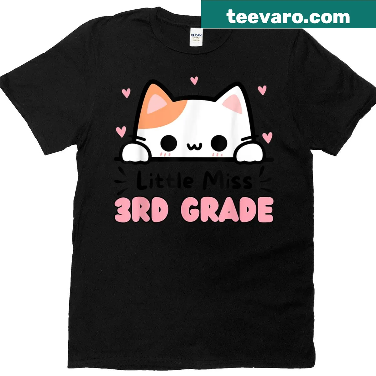 Cute T-shirt with a kitten illustration and 'Little Miss 3rd Grade' text — on a men's t-shirt