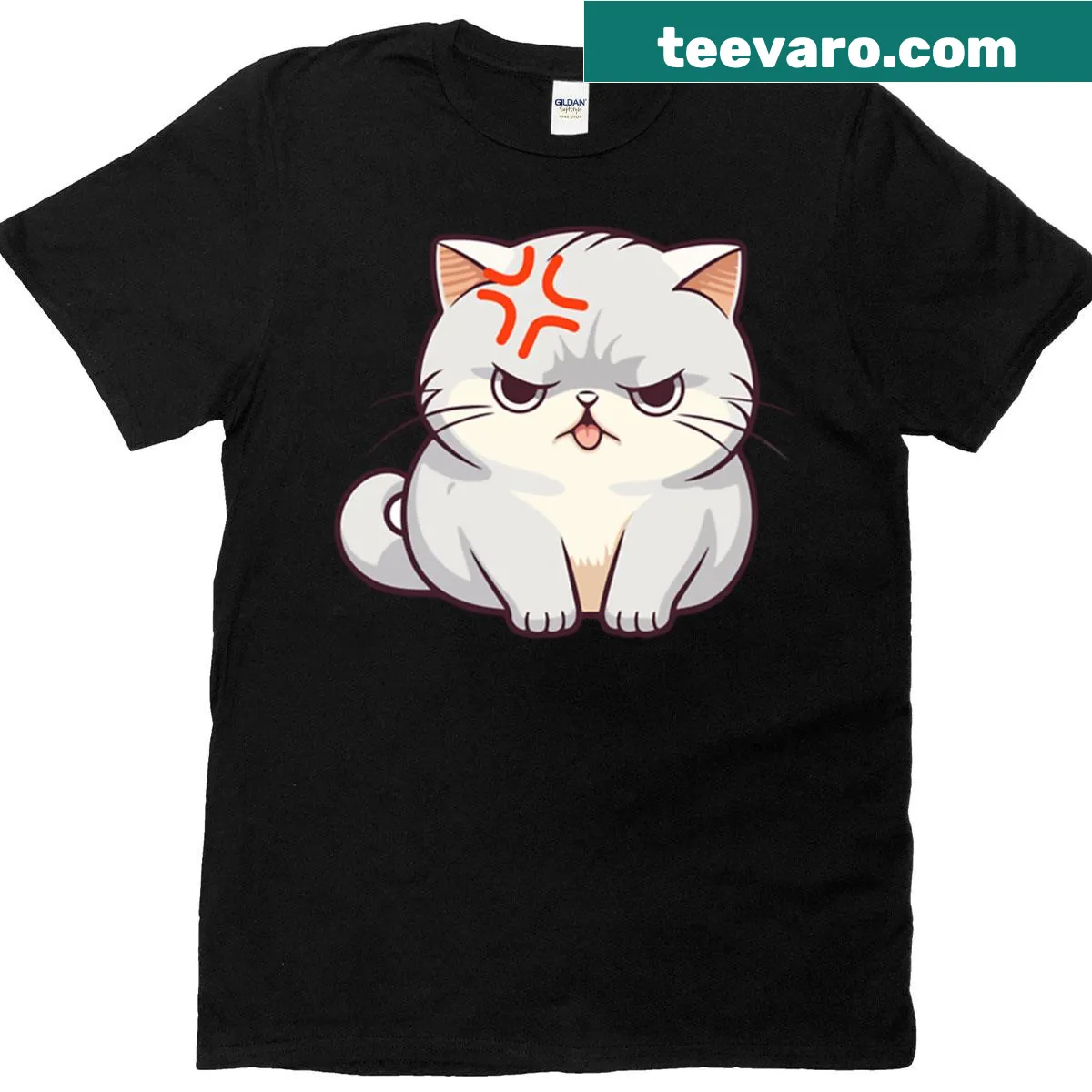 T-shirt featuring 'Mad Cat Vibes Angry' text and design — on a men's t-shirt