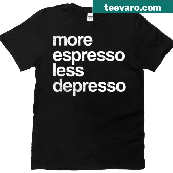 Playful oversized t-shirt with 'More Espresso Less Depresso' text