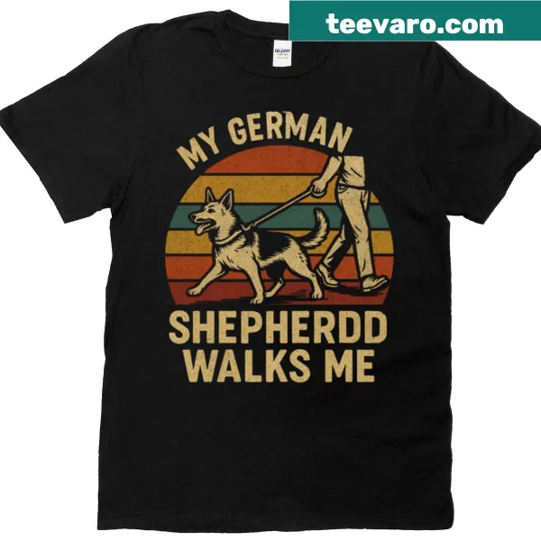 Vintage-style T-shirt featuring a German Shepherd and sunset design