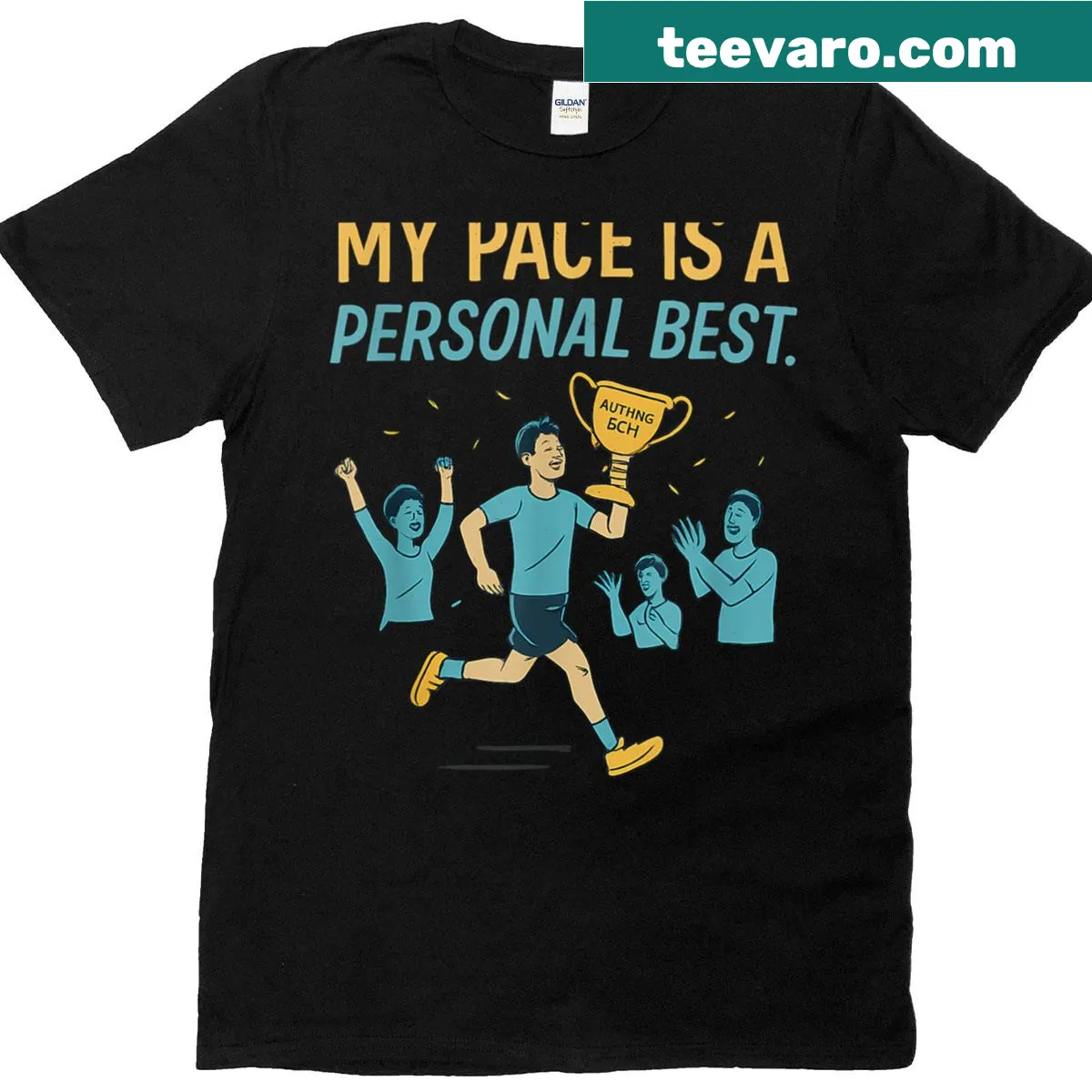 Motivational marathon runner t-shirt with inspiring text — on a men's t-shirt