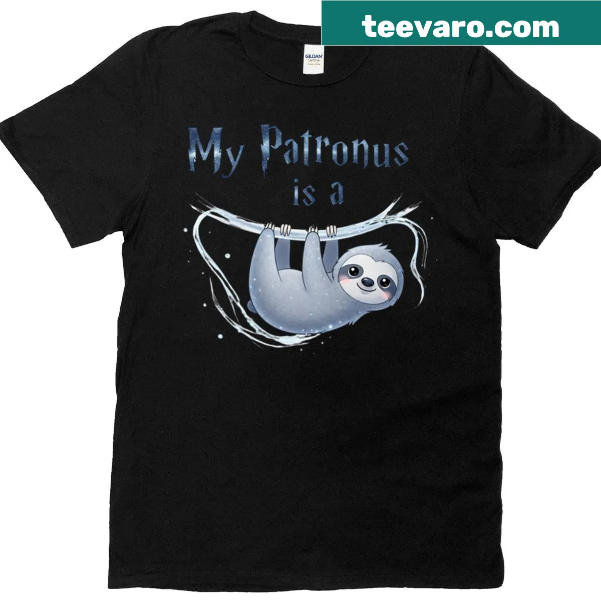 Whimsical t-shirt featuring a sloth as a Patronus — on a men's t-shirt