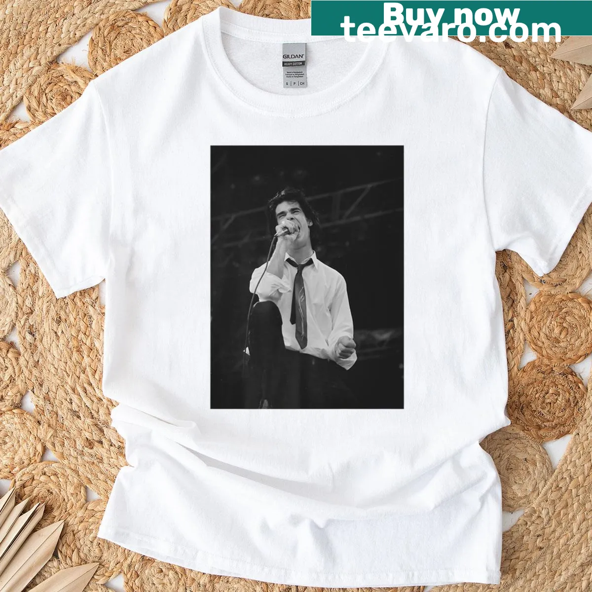 Nostalgic graphic of Nick Cave The Bad Seeds festival T-shirt — on a men's t-shirt