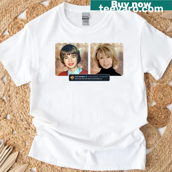 T-shirt with a mashup design featuring Noel Gallagher and Coronation Street