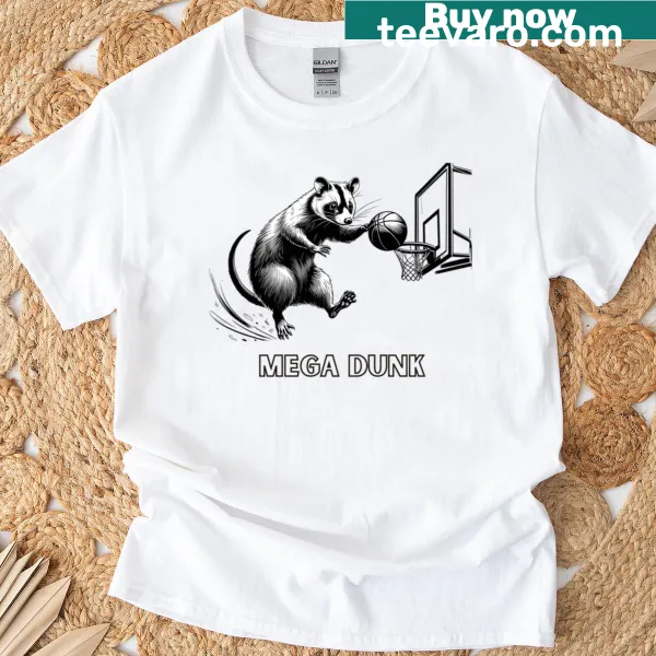 Oversized T-shirt with a cartoon opossum playing basketball