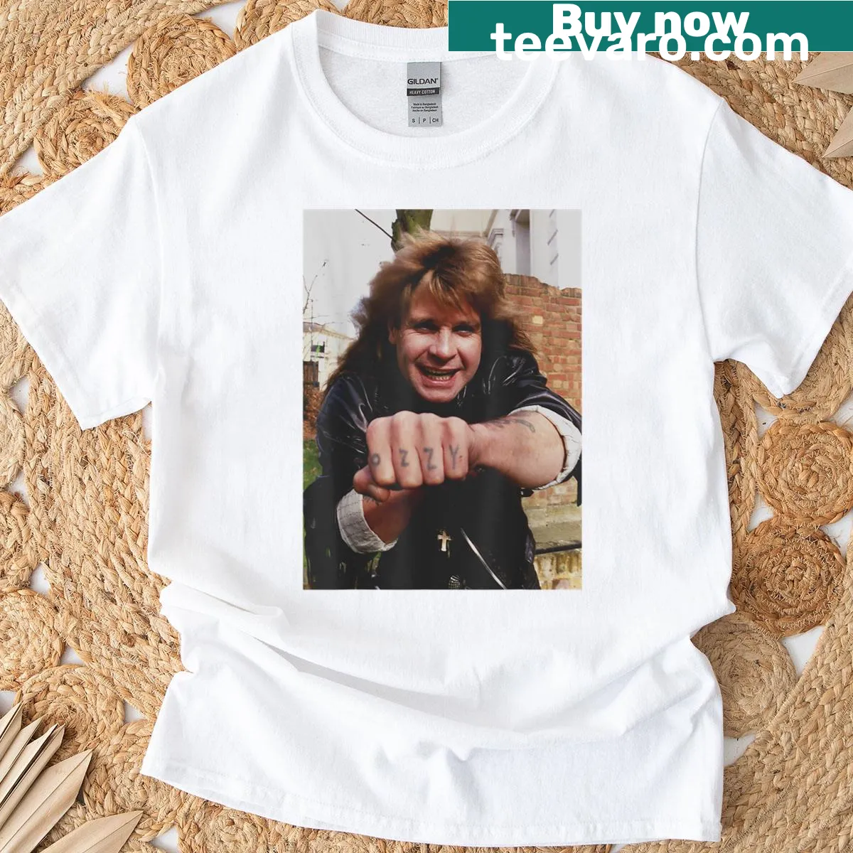 Illustration of Ozzy Osbourne, heavy metal singer, on a t-shirt — on a men's t-shirt