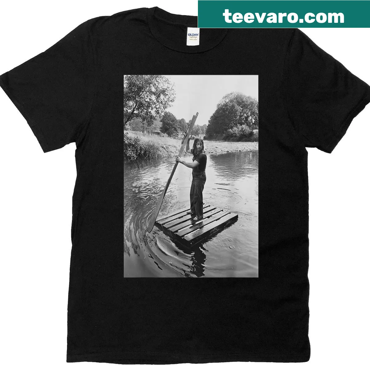 T-shirt featuring Ozzy Osbourne on a raft in Wales, 1977 — on a men's t-shirt