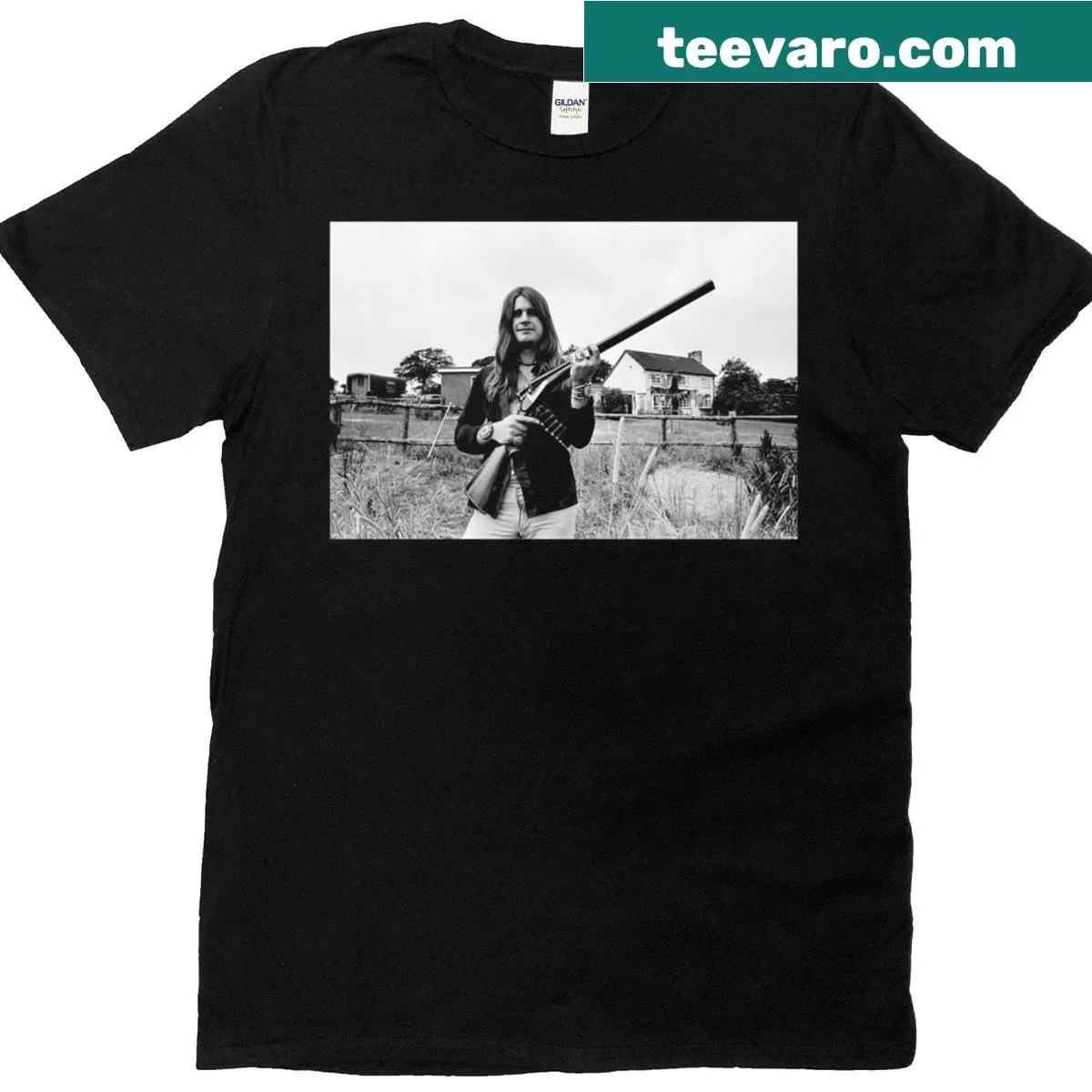 T-shirt celebrating Ozzy Osbourne with a graphic representing heavy rock — on a men's t-shirt