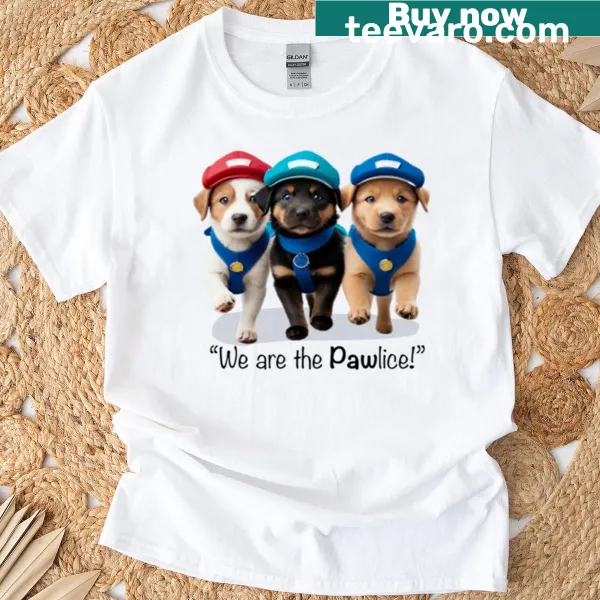 Cartoon dogs as police officers on a humorous t-shirt