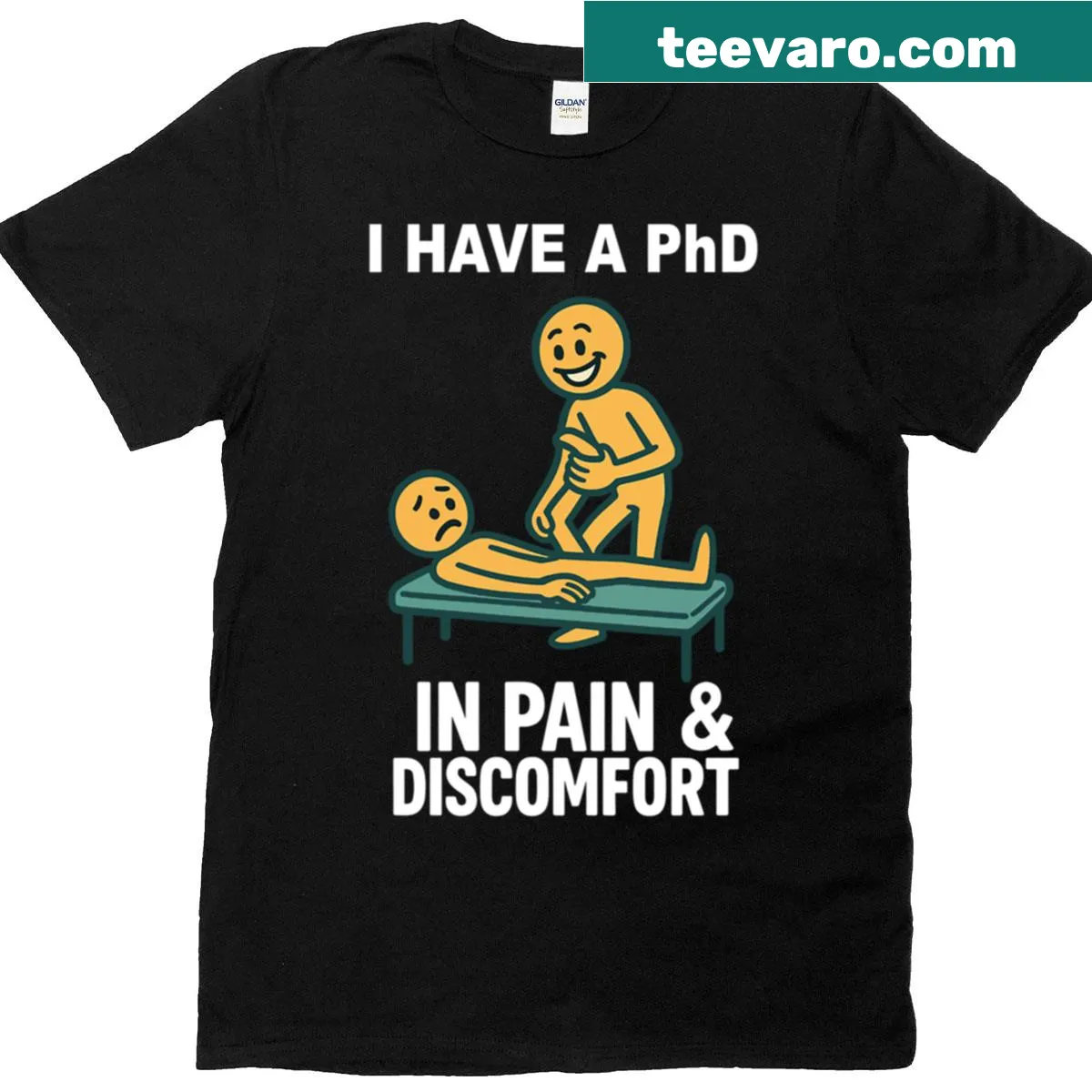 Graphic T-shirt for physiotherapists with humorous text — on a men's t-shirt