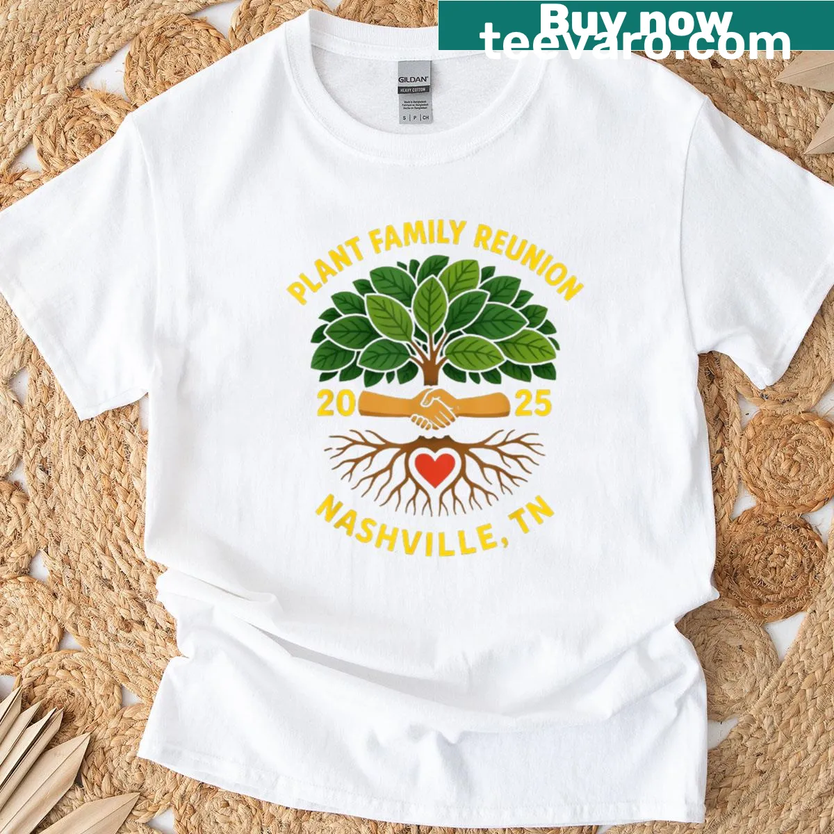 T-shirt with text 'Plant Family Reunion 2025' in a cheerful font. — on a men's t-shirt