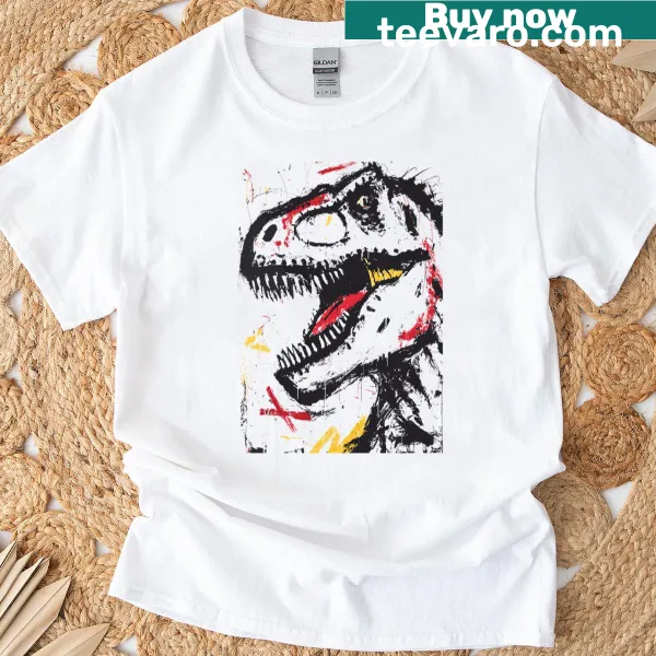 Whimsical dinosaur illustration on a playful T-shirt for kids