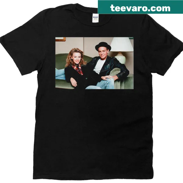 Illustration of pop stars Kylie Minogue and Jason Donovan on a T-shirt