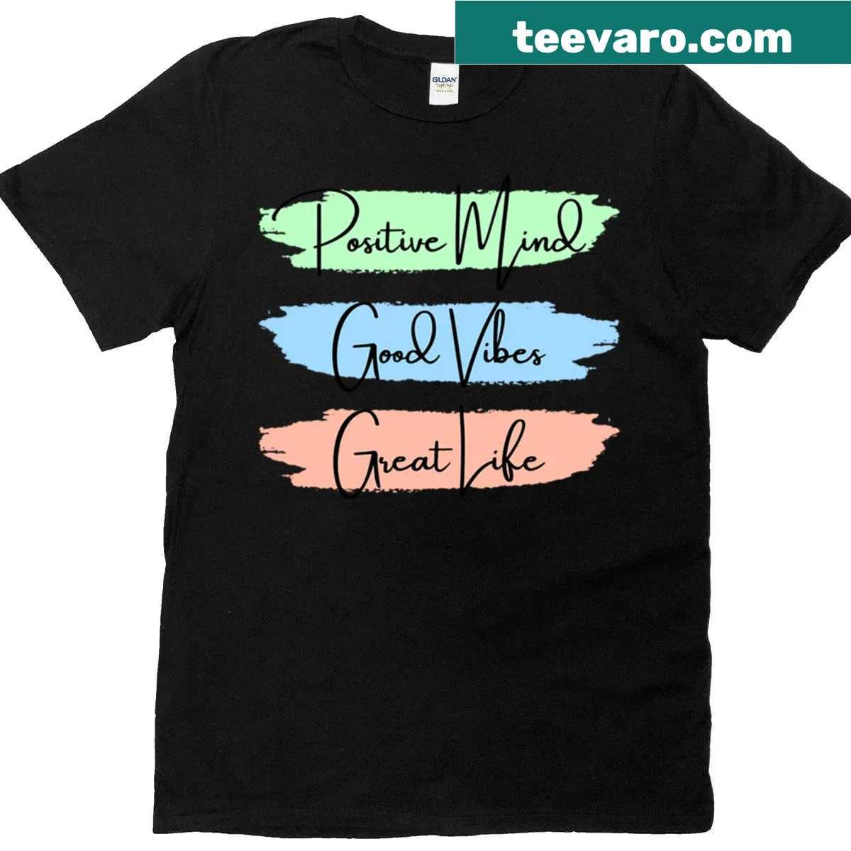 Inspirational T-shirt with the saying 'Positive Mind Good Vibes Great Life' — on a men's t-shirt