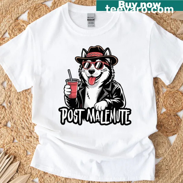 Alaskan Malamute illustration inspired by Post Malone on a T-shirt