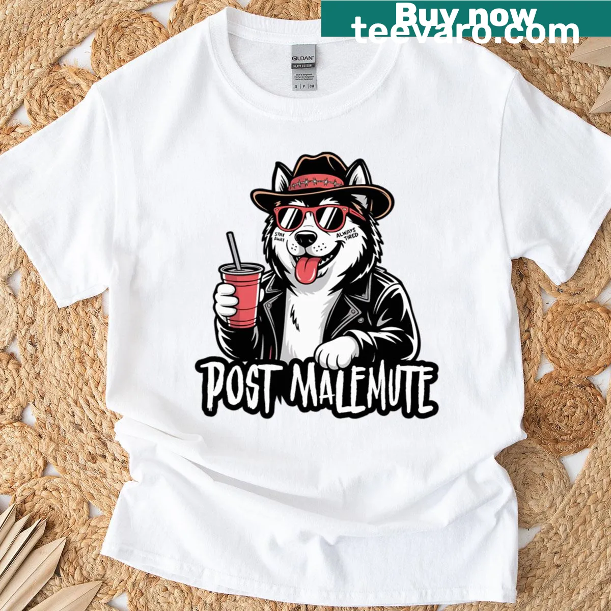 Alaskan Malamute illustration inspired by Post Malone on a T-shirt — on a men's t-shirt