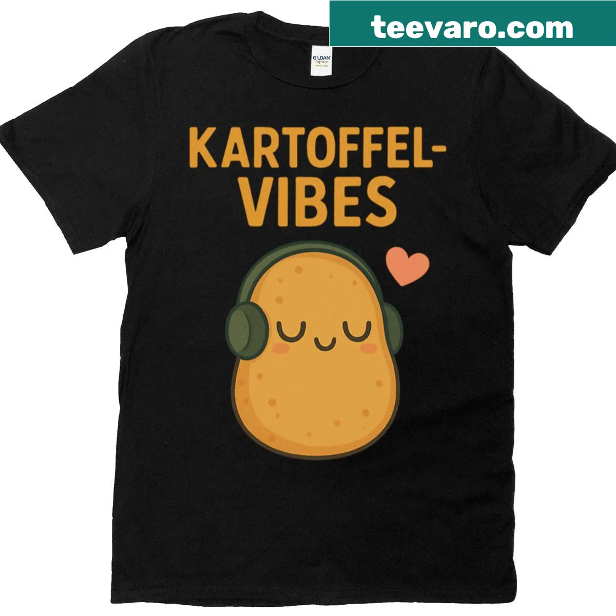 Chill potato graphic with headphones on an oversized t-shirt — on a men's t-shirt
