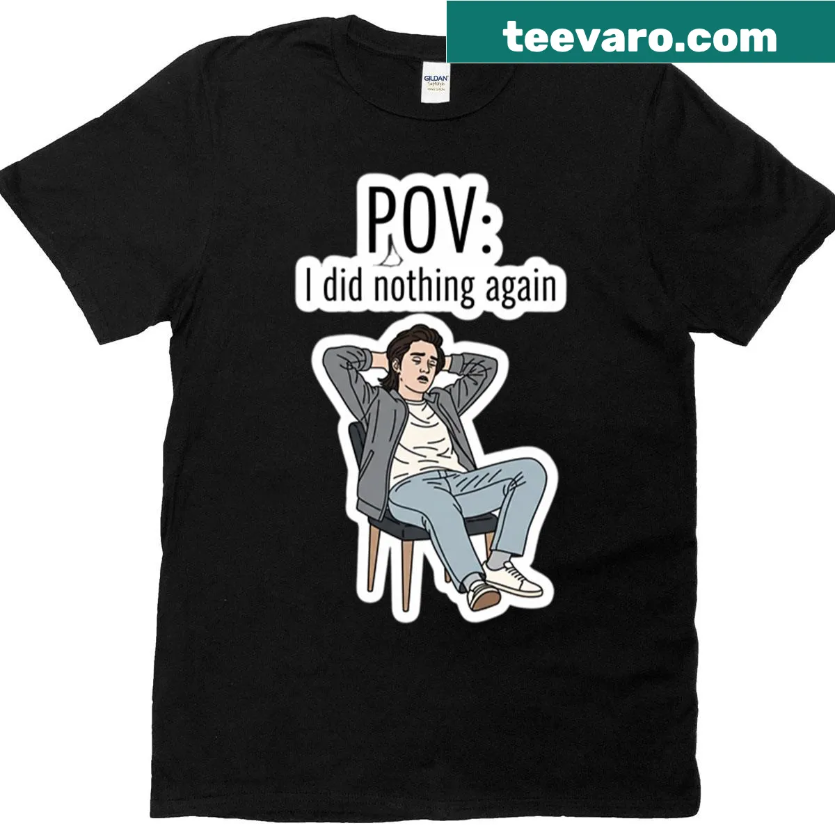 Oversized T-shirt with the phrase 'Pov I Did Nothing Again' — on a men's t-shirt