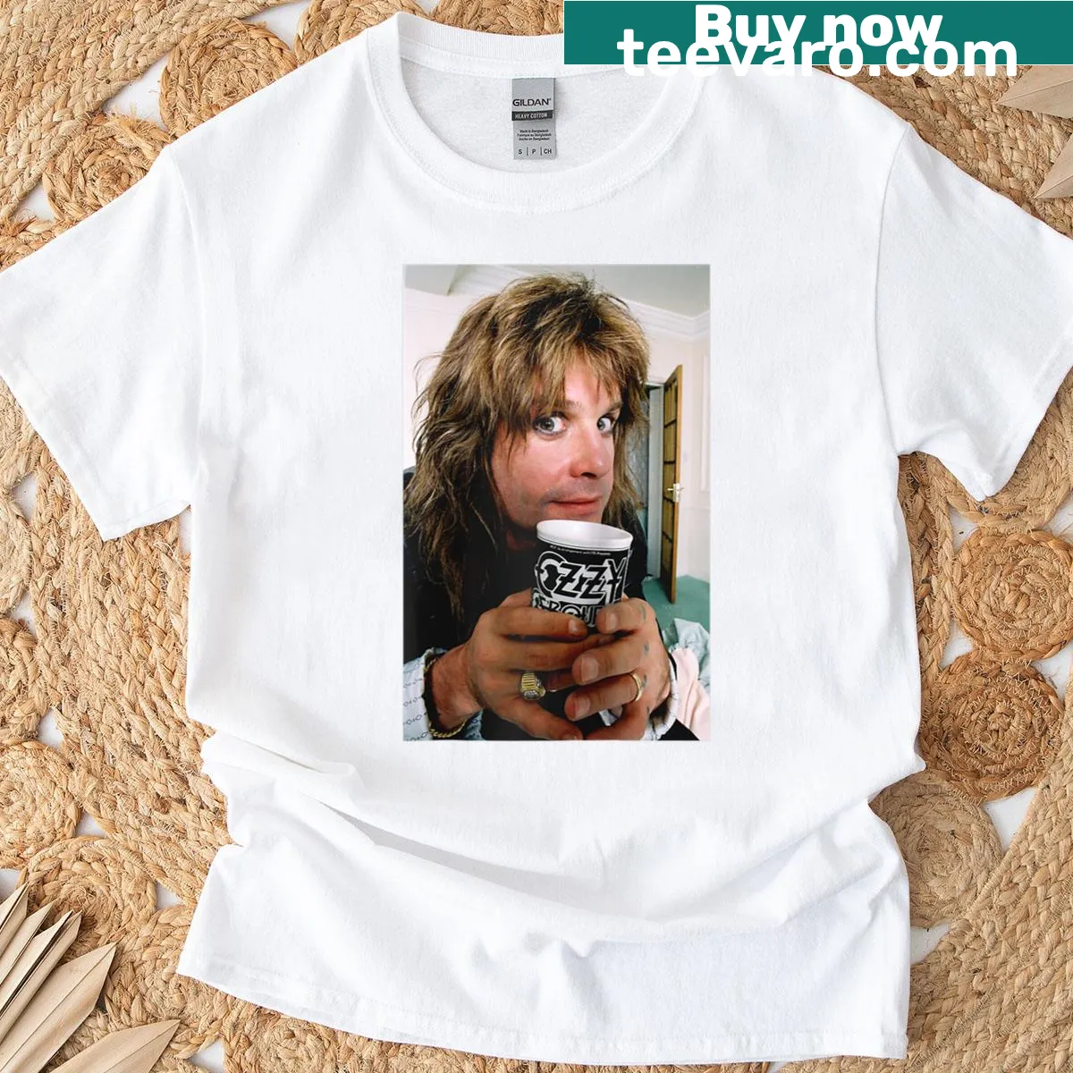 Ozzy Osbourne illustration on a raglan baseball tee — on a men's t-shirt