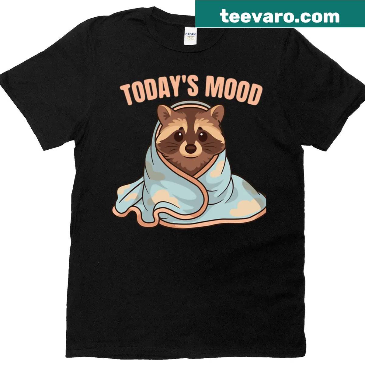 Raccoon graphic with the text 'Today's Mood' on a t-shirt. — on a men's t-shirt