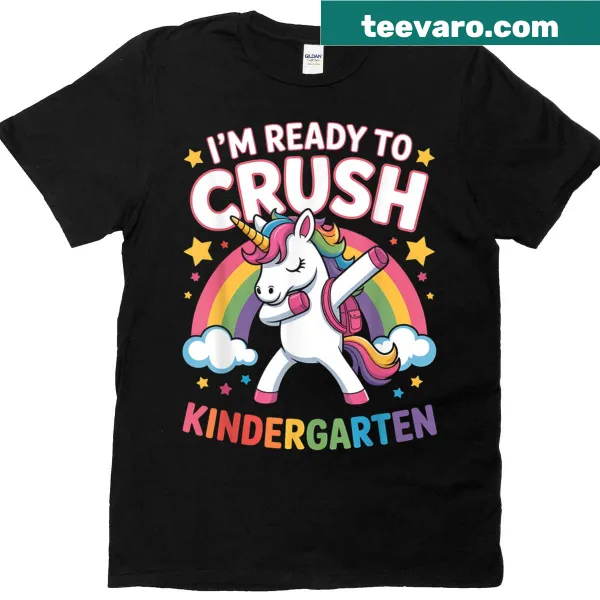 Whimsical unicorn surrounded by rainbows T-shirt for girls