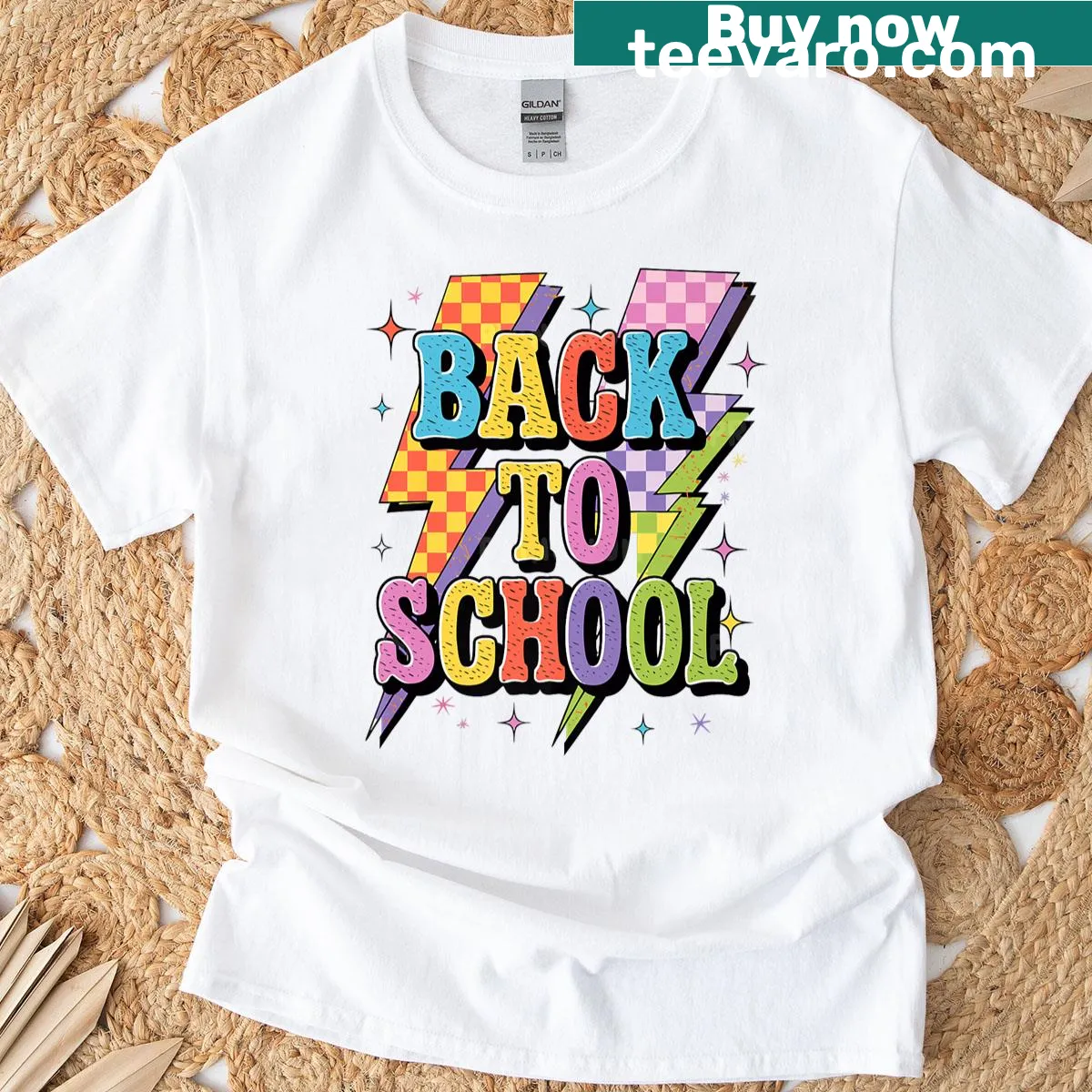 Vintage-style back-to-school T-shirt with ABCD and lightning graphics — on a men's t-shirt