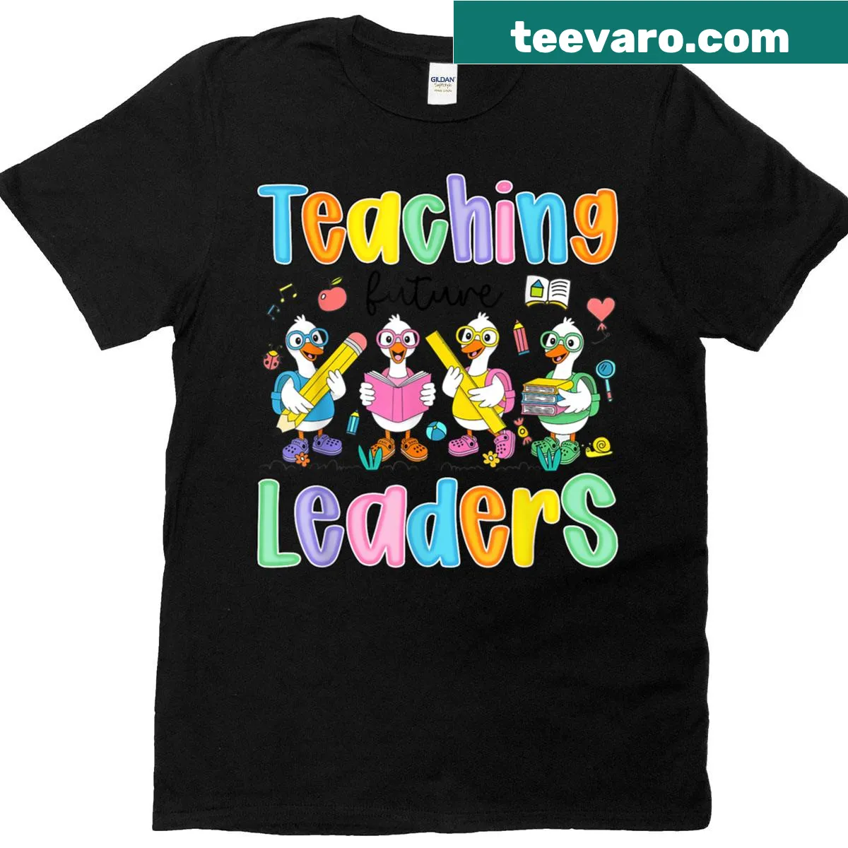 Groovy teacher t-shirt with retro design celebrating future leaders — on a men's t-shirt
