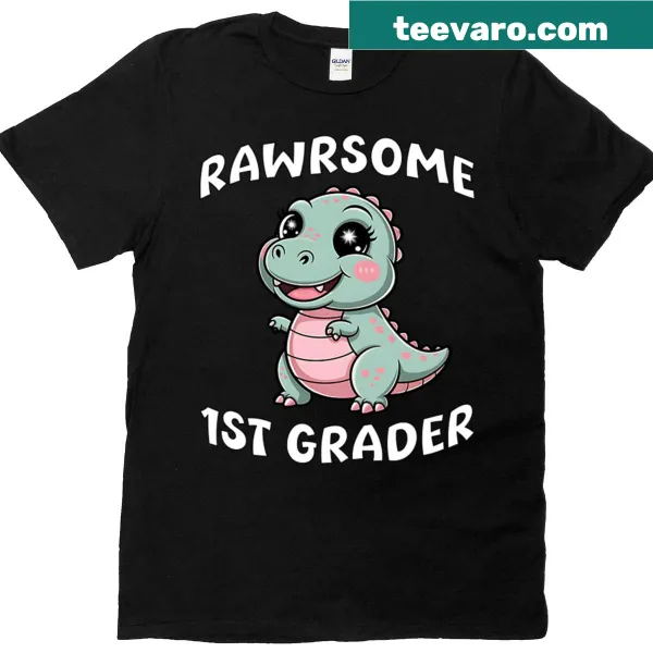 Cute dinosaur graphic t-shirt for boys starting first grade