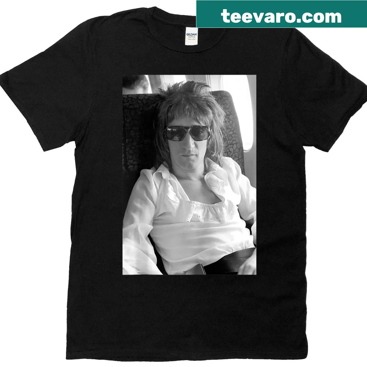 1975 Rod Stewart American Tour raglan baseball tee — on a men's t-shirt