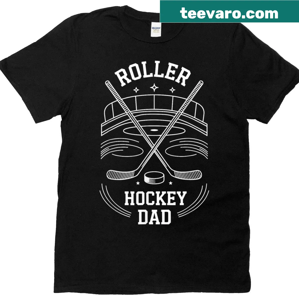 Line-art roller hockey dad T-shirt for sports enthusiasts — on a men's t-shirt