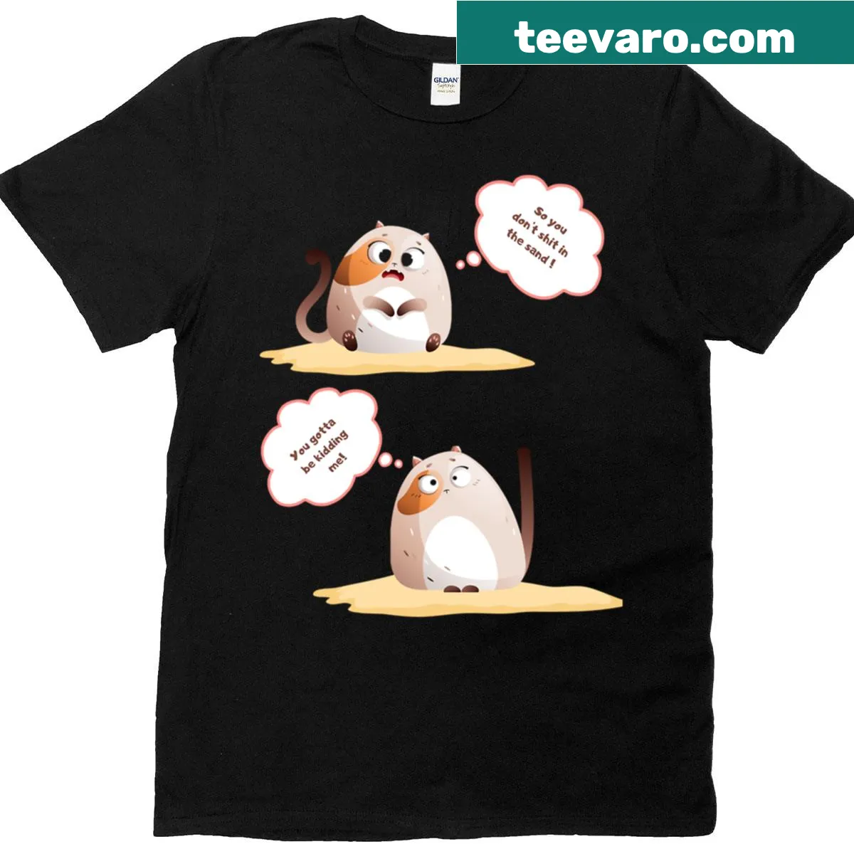 Comic style graphic of two sarcastic cats on a t-shirt — on a men's t-shirt