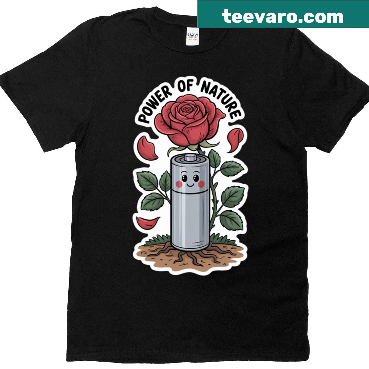 Oversized t-shirt featuring a humorous graphic about saving batteries. — on a men's t-shirt