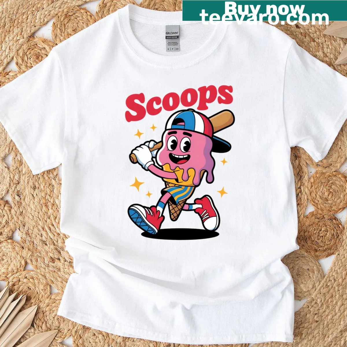 Vintage-style t-shirt featuring a baseball ice cream cone graphic. — on a men's t-shirt