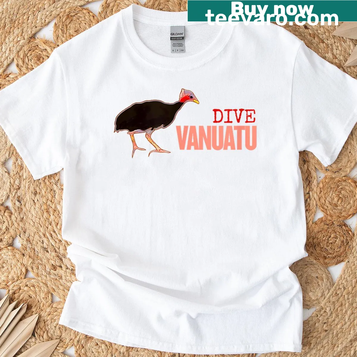 Illustration of scuba diving in Vanuatu featuring marine life — on a men's t-shirt