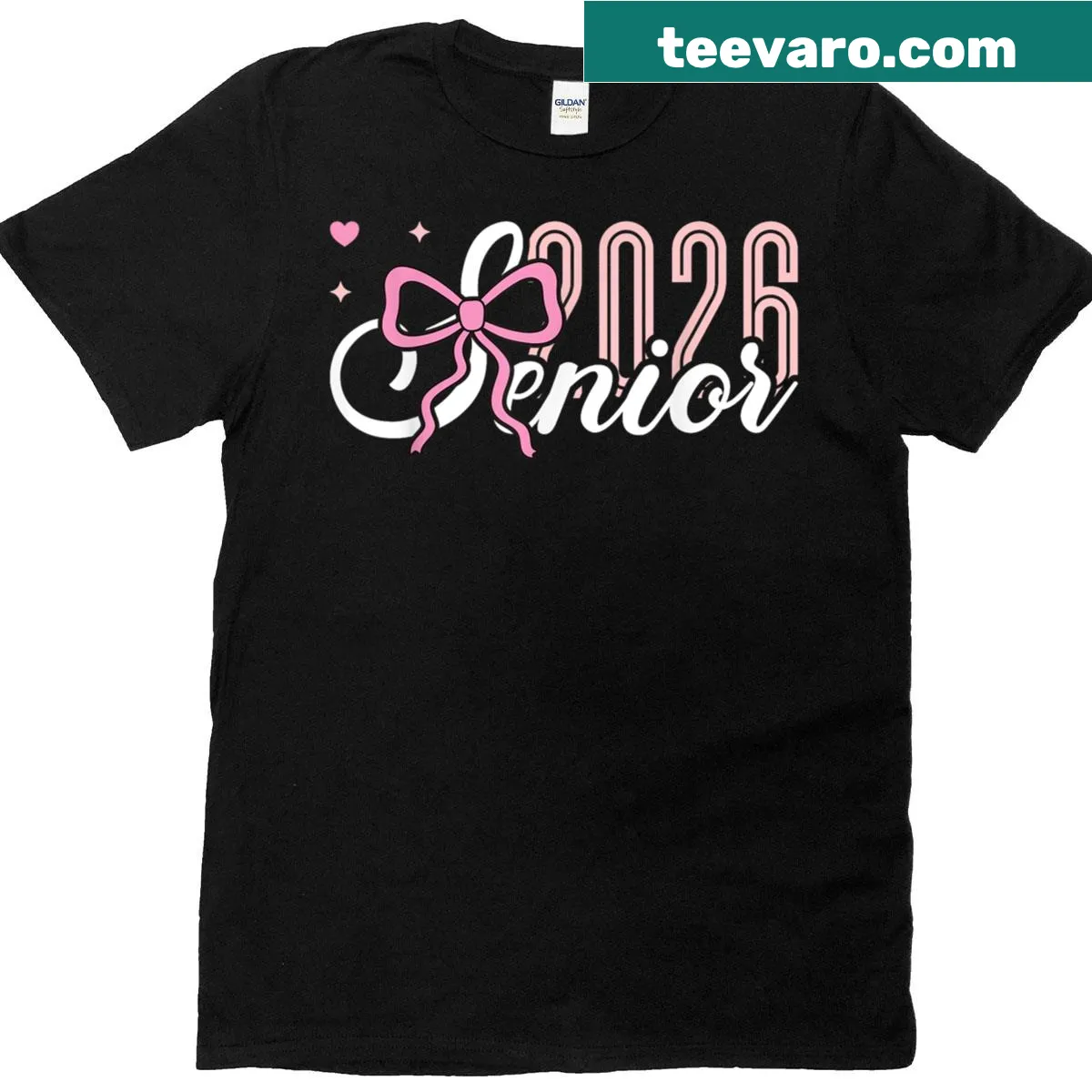 Graduation T-shirt with pink bow design and 'Senior 2026' text — on a men's t-shirt