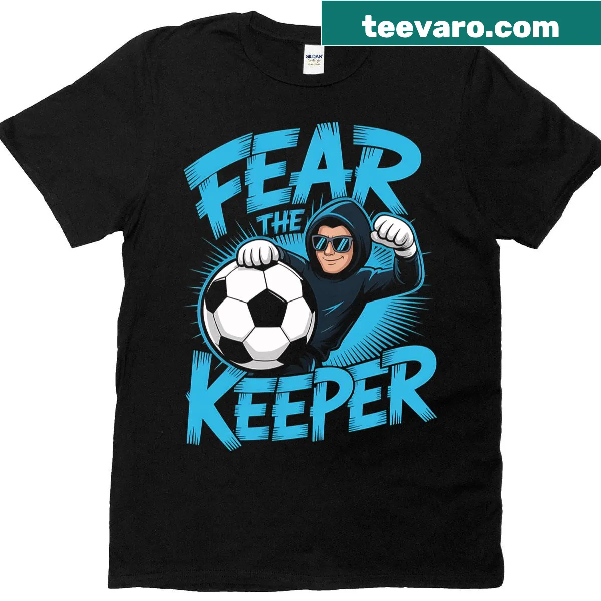 Fear Keeper graphic on a soccer-themed t-shirt for goalies — on a men's t-shirt