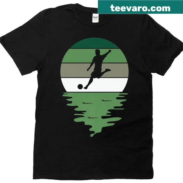 Silhouette of a soccer player against a horizon design