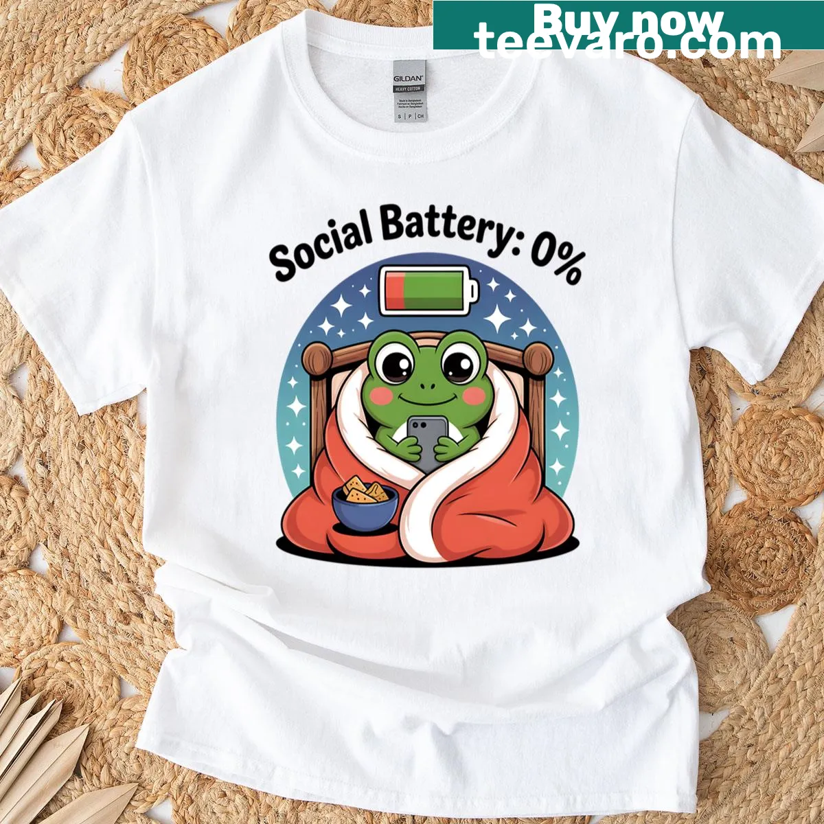Oversized T-shirt with a funny frog graphic about introversion — on a men's t-shirt
