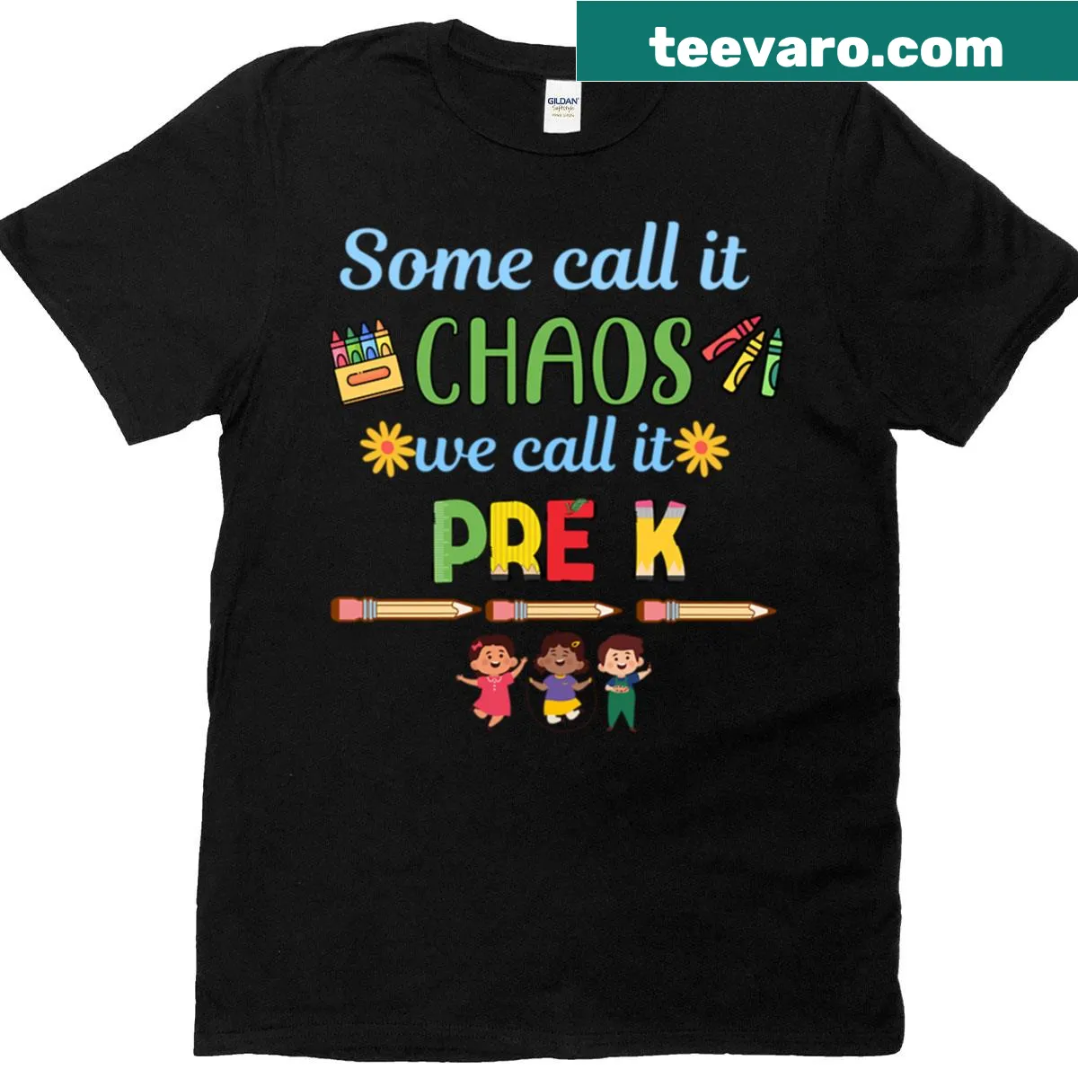 Engaging typography on a Pre K-themed shirt for educators — on a men's t-shirt