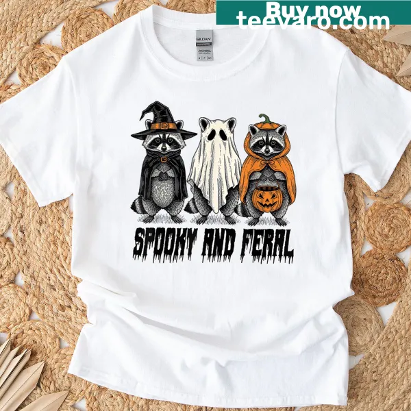 Cute ghost raccoon themed t-shirt for Halloween