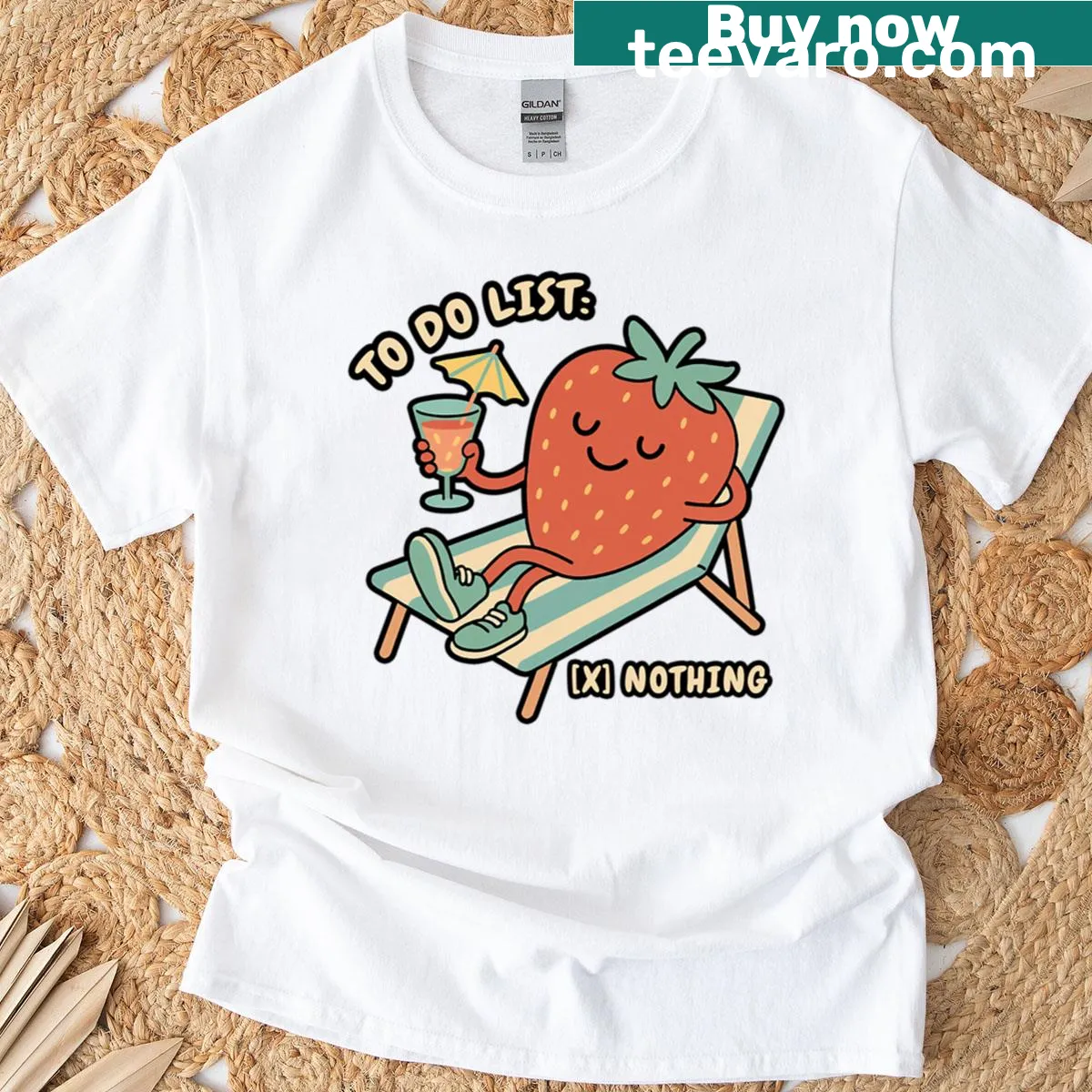 T-shirt with a humorous to-do list design featuring strawberries — on a men's t-shirt