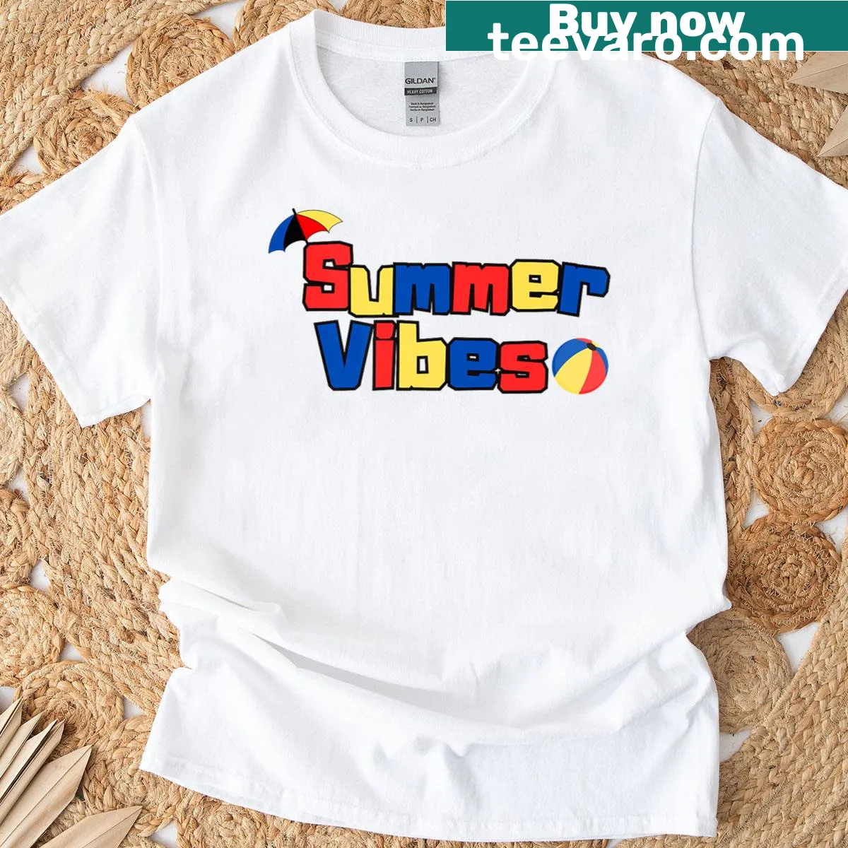 Summer-themed graphic T-shirt — on a men's t-shirt