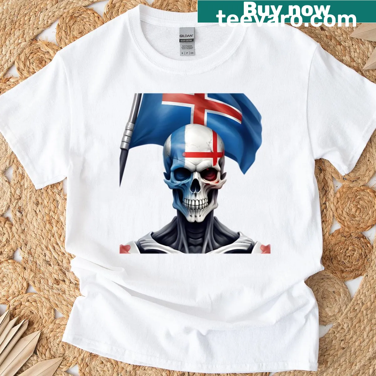 Graphic oversized T-shirt featuring an Icelandic warrior design — on a men's t-shirt