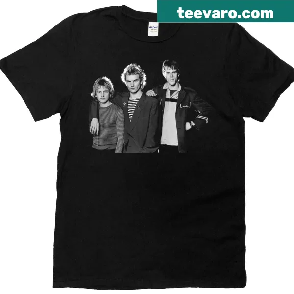 T-shirt featuring graphic and tribute to The Police band members