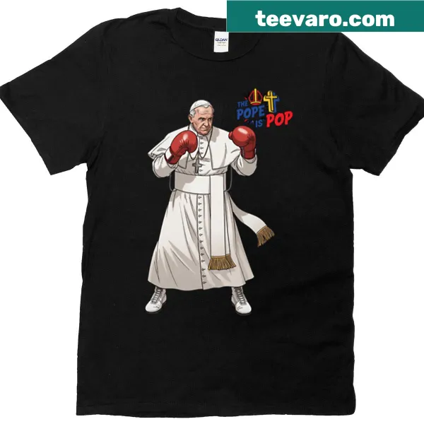 Illustrated T-shirt with the phrase 'The Pope Is Balboa The Pope Is Pop'