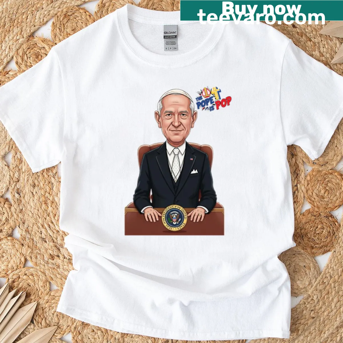 Oversized T-shirt with humorous phrase about the Pope and pop culture — on a men's t-shirt