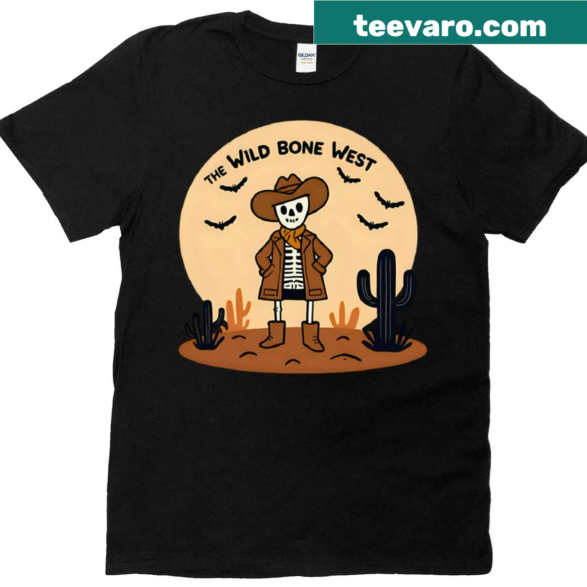 Oversized T-shirt featuring a skeleton cowboy design — on a men's t-shirt